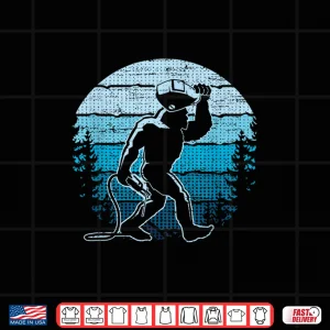 Design Sasquatch Retro Blue Bigfoot Welder Welding Vintage Shirt
