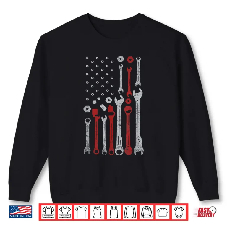 Sweatshirt USA American Patriotic Flag Car Mechanic Vintage Shirt