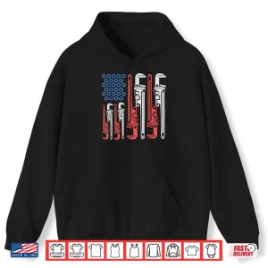 Hoodie Plumber American Flag Pipe Wrench 4th of July Plumbing Shirt 1