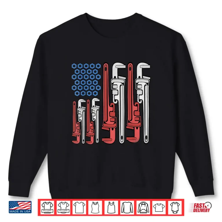 Sweatshirt Plumber American Flag Pipe Wrench 4th of July Plumbing Shirt 1