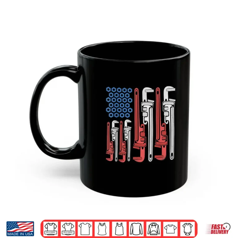 Mug Plumber American Flag Pipe Wrench 4th of July Plumbing Shirt 1