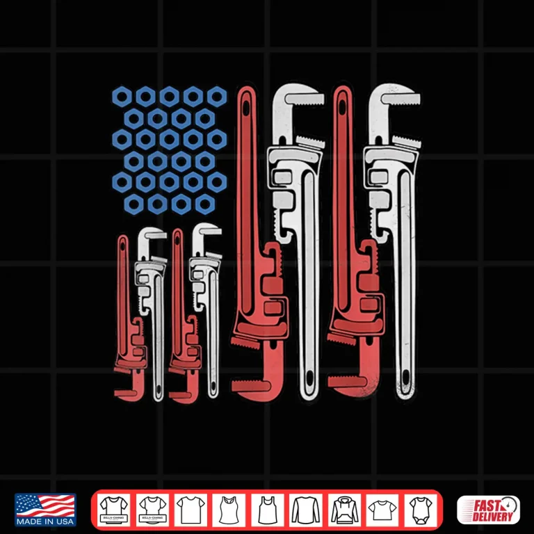 Design Plumber American Flag Pipe Wrench 4th of July Plumbing Shirt 1