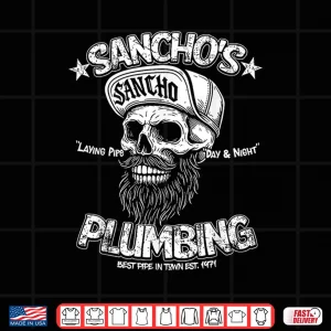 Design Sanchos Plumbing Laying Pipe Skeleton Plumber Funny Shirt