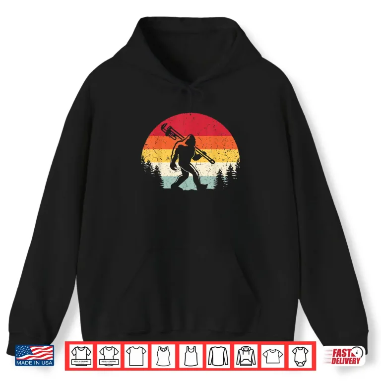 Hoodie Vintage Bigfoot Plumber Pipe Wrench Funny Sasquatch Plumbing Shirt 1