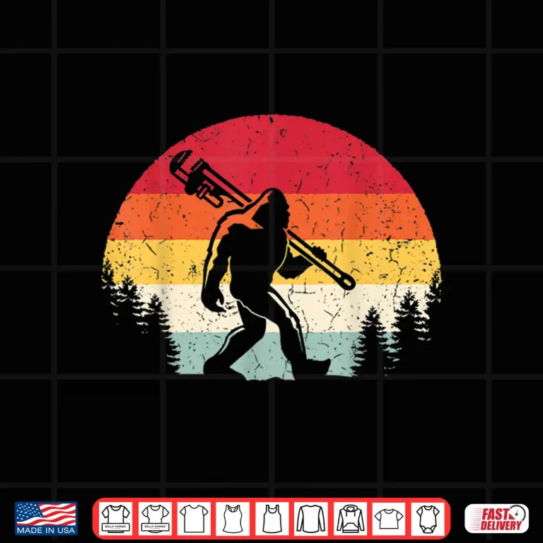 Design Vintage Bigfoot Plumber Pipe Wrench Funny Sasquatch Plumbing Shirt 1