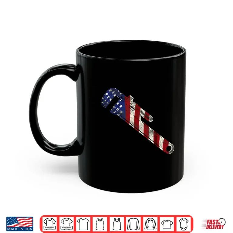 Mug Plumbing Plumber Pipe Wrench American Flag Vintage Shirt