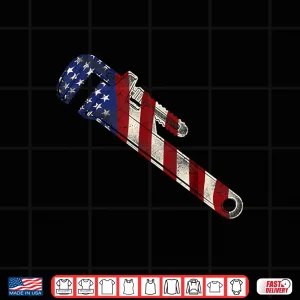 Design Plumbing Plumber Pipe Wrench American Flag Vintage Shirt