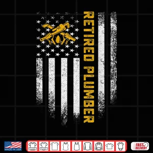 Design Vintage American Flag Retired Plumber Retirement Plumbing Shirt