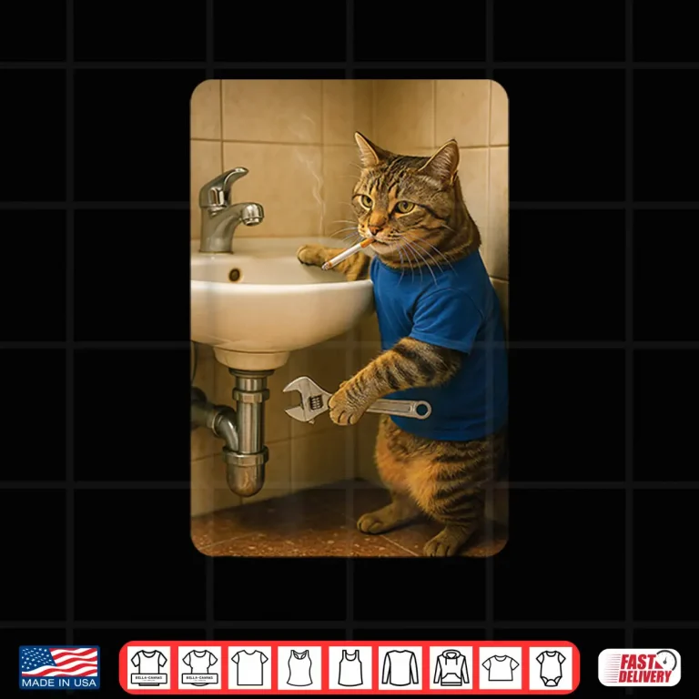 Design Funny Plumber Cat Meme Handyman Hilarious Cat Joke Shirt
