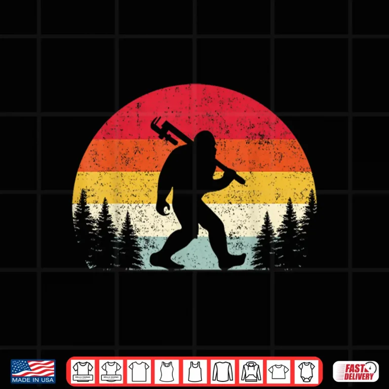 Design Funny Bigfoot Plumber Retro Sasquatch Plumbing Pipe Wrench Shirt
