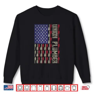 Sweatshirt Union Plumber US Flag Red White Blue Wrench Shirt