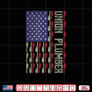 Design Union Plumber US Flag Red White Blue Wrench Shirt