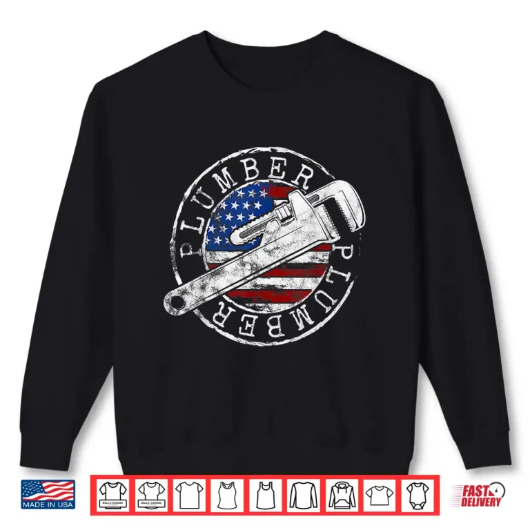 Sweatshirt Plumber American Flag Plumbing USA Patriotic Stamp Style Shirt