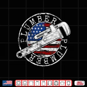 Design Plumber American Flag Plumbing USA Patriotic Stamp Style Shirt