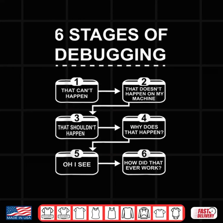 Design 6 Stages Of Debugging Design Programming Computer Science Shirt