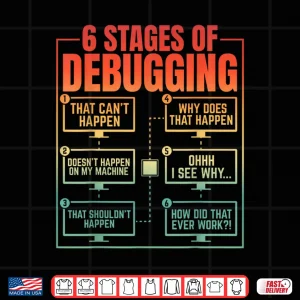 Design 6 Stages Of Debugging Programmer Computer Funny Software Shirt