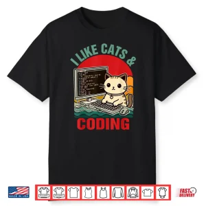 Coder Programmer Cat Lover Cat Dad I Like Cats & Coding Shirt