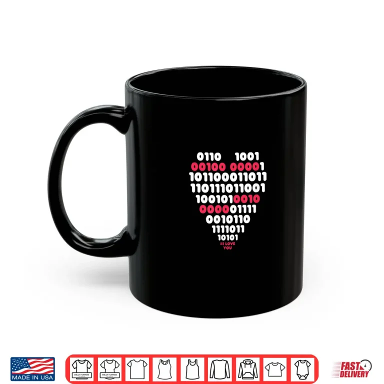 Mug Binary Code Heart Coder Programmer Valentines Day Shirt
