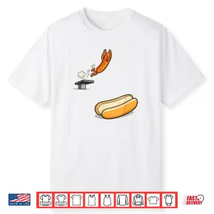 Hot Dog Diving Into Bun Cartoon Food Humor Shirt
