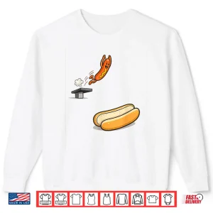 Sweatshirt Hot Dog Diving Into Bun Cartoon Food Humor Shirt