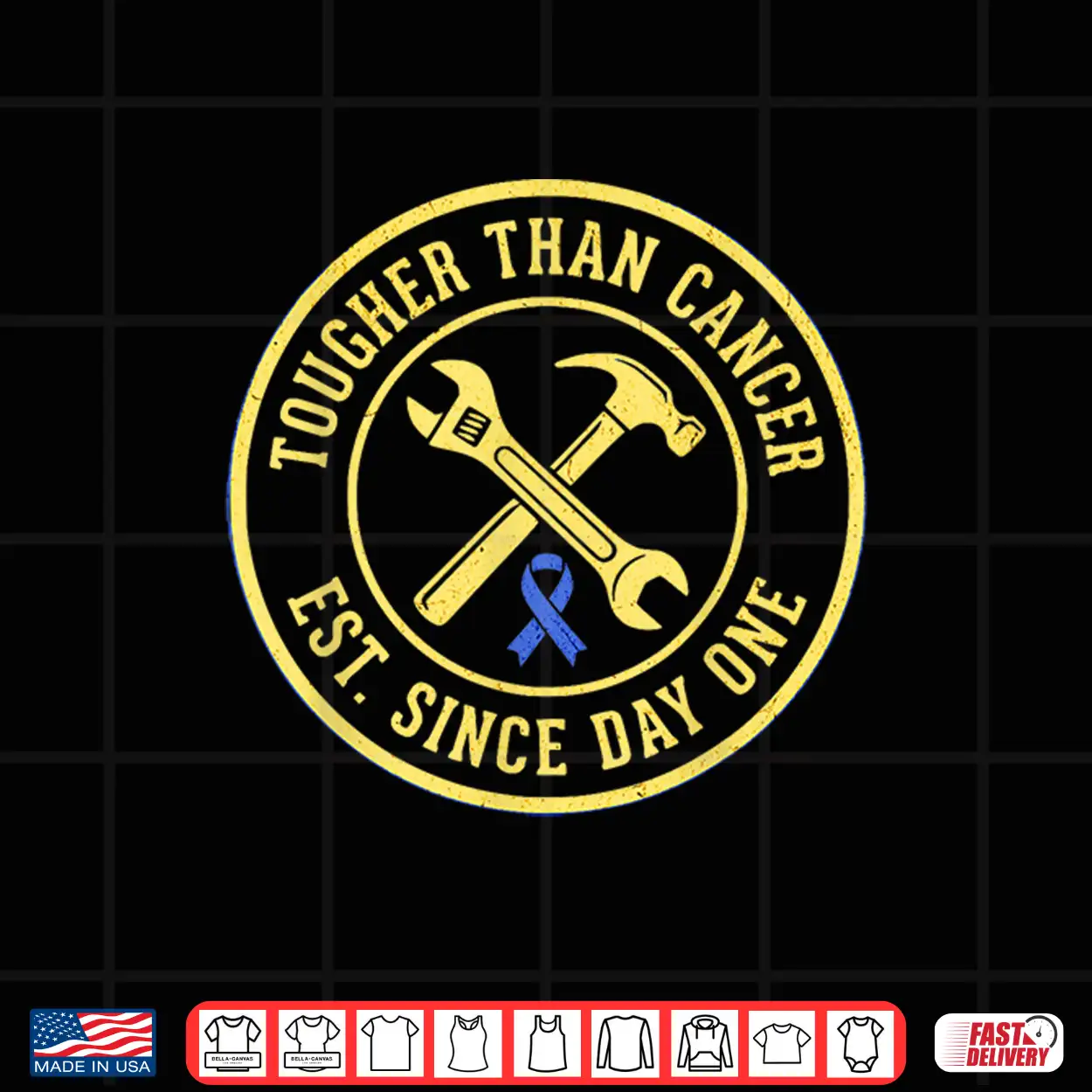 Tougher Than Cancer Blue Ribbon Mechanic Support Shirt Tougher Than Cancer Blue Ribbon Mechanic Support Shirt