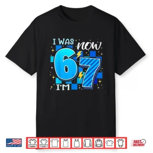 Blue Checkered I Was 6 Now I’M 7 Birthday Boy Kids Shirt