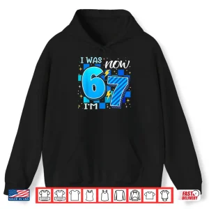 Hoodie Blue Checkered I Was 6 Now IM 7 Birthday Boy Kids Shirt