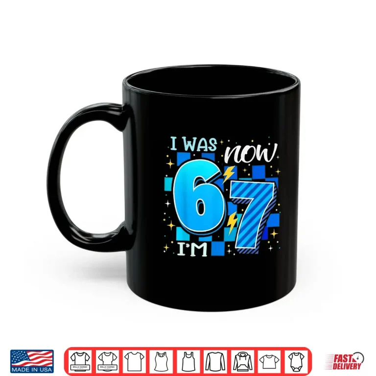 Mug Blue Checkered I Was 6 Now IM 7 Birthday Boy Kids Shirt