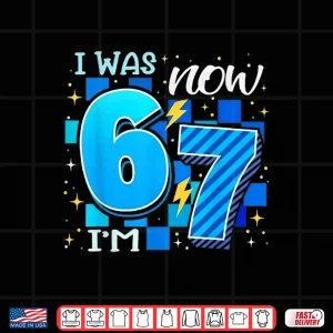 Design Blue Checkered I Was 6 Now IM 7 Birthday Boy Kids Shirt