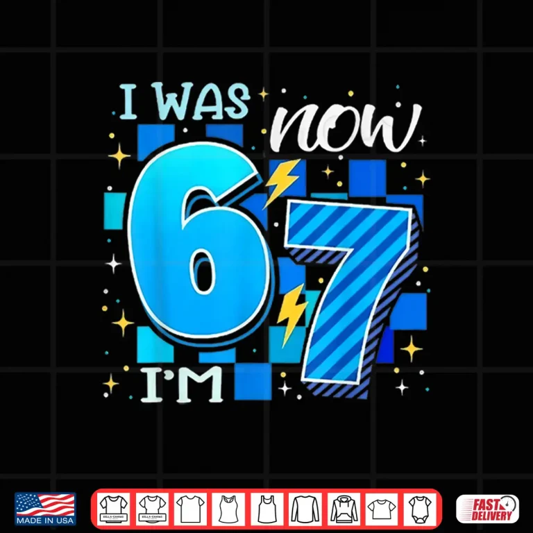 Design Blue Checkered I Was 6 Now IM 7 Birthday Boy Kids Shirt