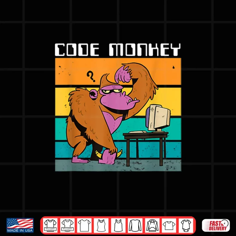 Design Code Monkey Gorilla Retro Coding Coder Pc Nerd Geek Web Gift Shirt