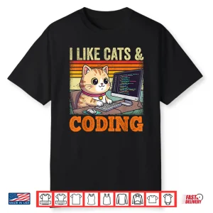 I Like Cats & Coding Men Women Cat Coder Programmer Shirt
