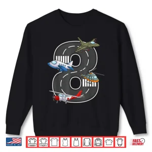 Sweatshirt Little Pilot 8th Birthday Party 8 Eight Year Old Airplane Shirt