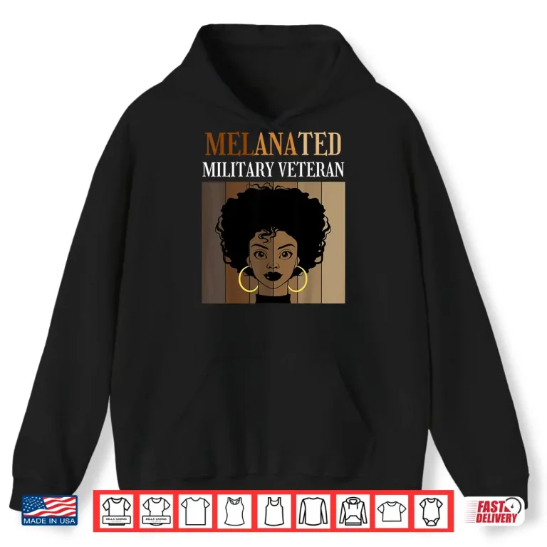 Hoodie Melanated Military Veteran Veterans Day Black Afro Novelty Shirt 1