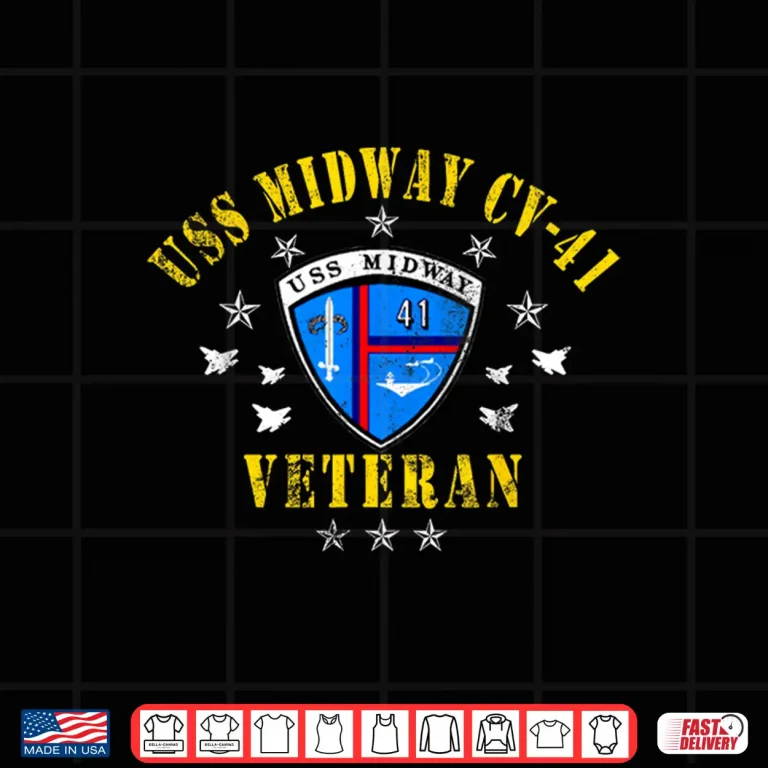 Design USS Midway CV 41 Aircraft Carrier Veteran USA Flag Vintage Shirt