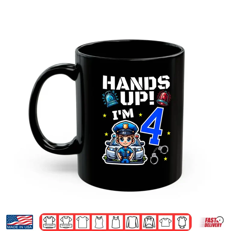 Mug Kids 4Th Birthday Boy Police Car Policeman 4 Years Old Officer Shirt