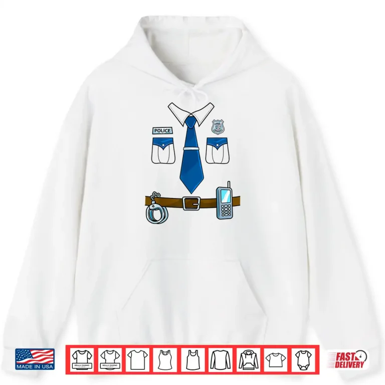 Hoodie Police Costume Cop Uniform Officer Halloween Women Men Boys Shirt