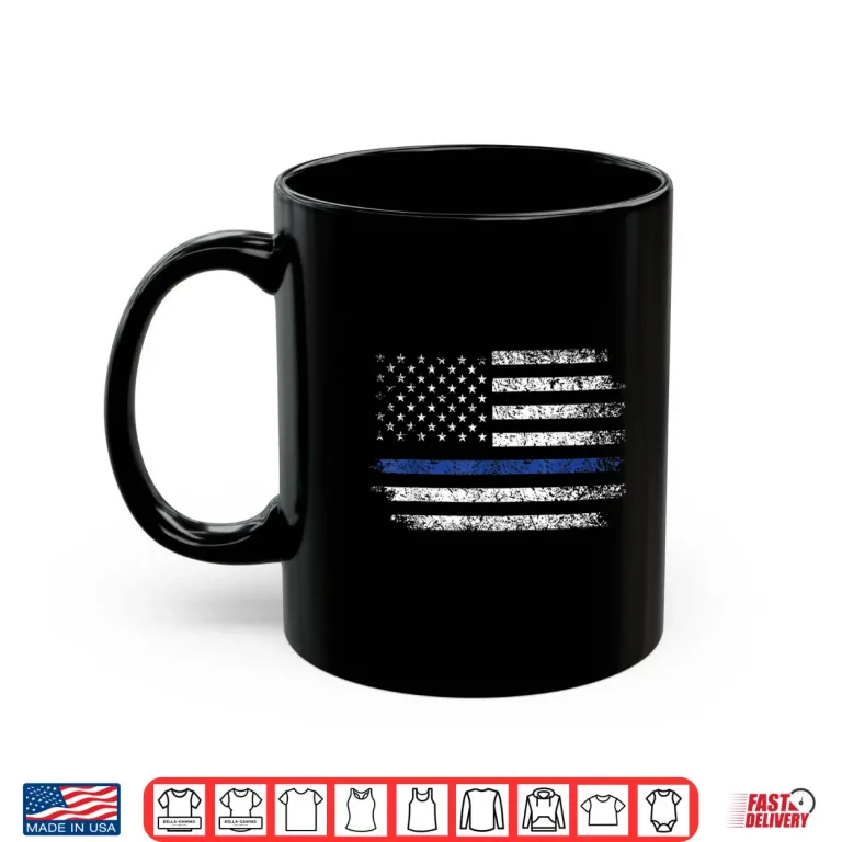 Mug Thin Blue Line American Flag Tee Mens Police Officer Shirt Shirt