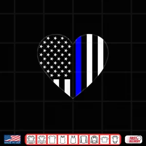 Design Love Our Police Officer US Flag Heart Thin Blue Line Shirt