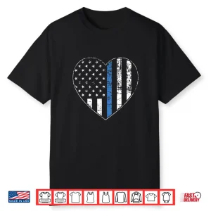 Thin Blue Line American Flag Heart Police Officer Support Shirt