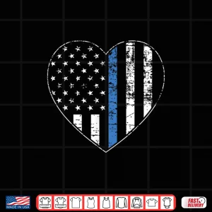Design Thin Blue Line American Flag Heart Police Officer Support Shirt