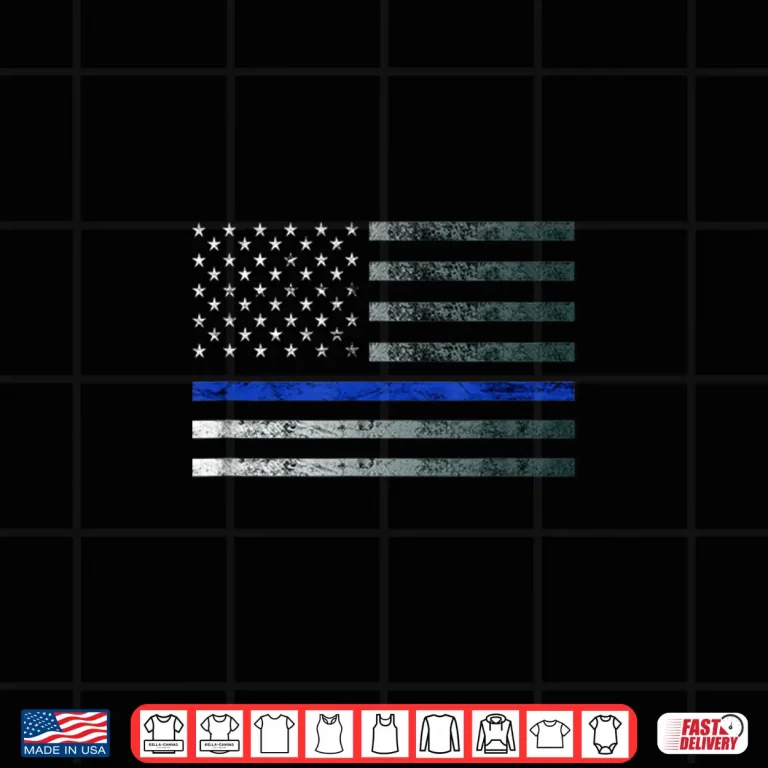 Design Thin Blue Line Police Officer Law Heroic Flag American Flag Shirt