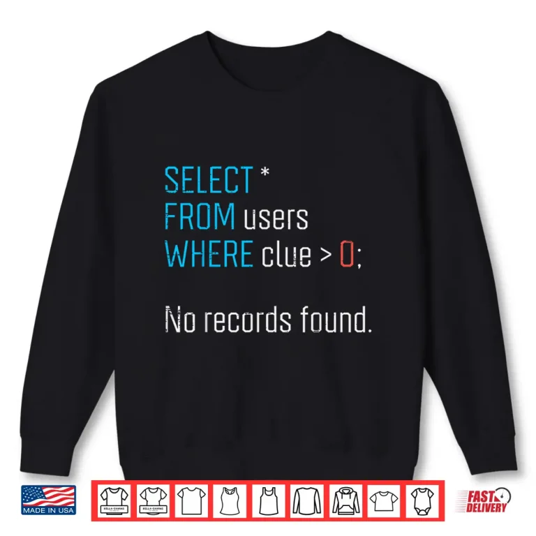 Sweatshirt Programmer Select From Users Where Sql Database It Men Women Shirt