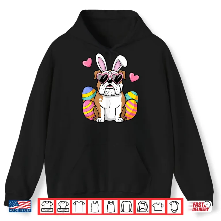 Hoodie English Bulldog Dog Easter Bunny Ears Kids Shirt