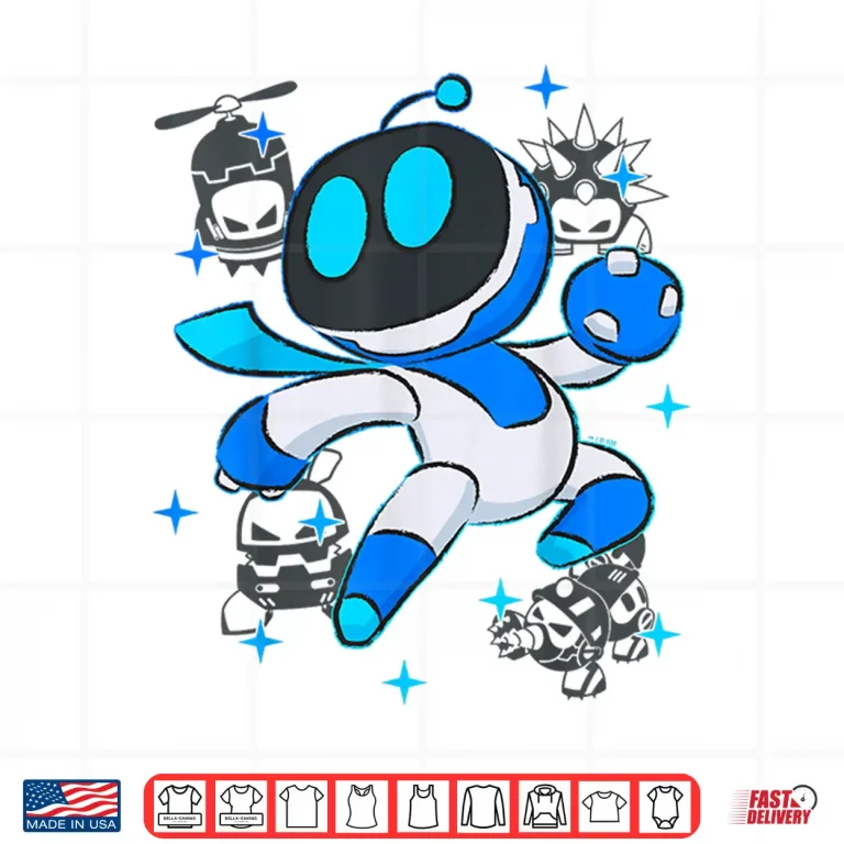 Design Astrobot Playstations Astro Bot Fighting Enemies In Space Shirt