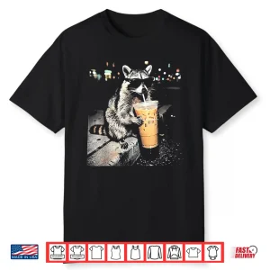 Raccoon Drinking Iced Coffee Funny Animal Meme Shirt