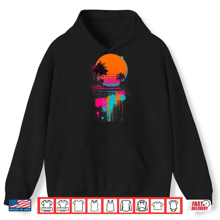 Hoodie Retro Sunset Palm Trees Summer Beach Graphic Shirt