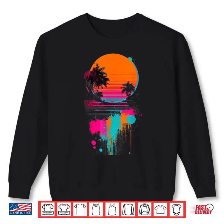 Sweatshirt Retro Sunset Palm Trees Summer Beach Graphic Shirt