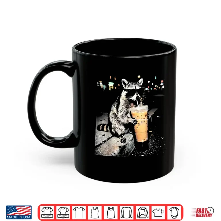 Mug Raccoon Drinking Iced Coffee Funny Animal Meme Shirt