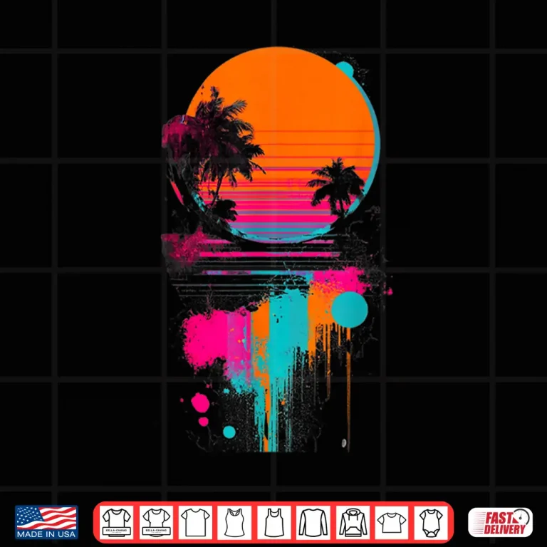 Design Retro Sunset Palm Trees Summer Beach Graphic Shirt